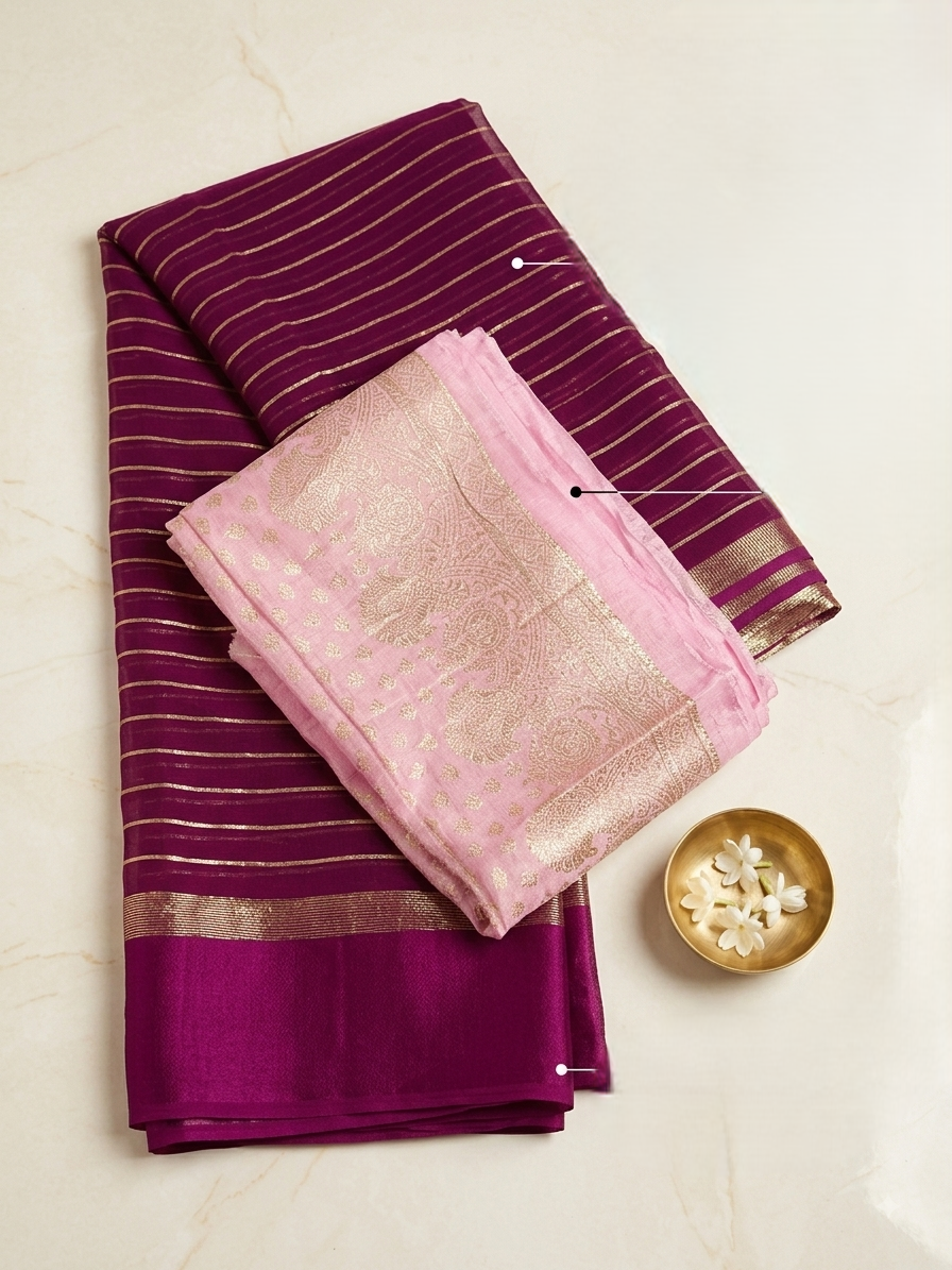 Magenta Banarasi Georgette Silk Saree
