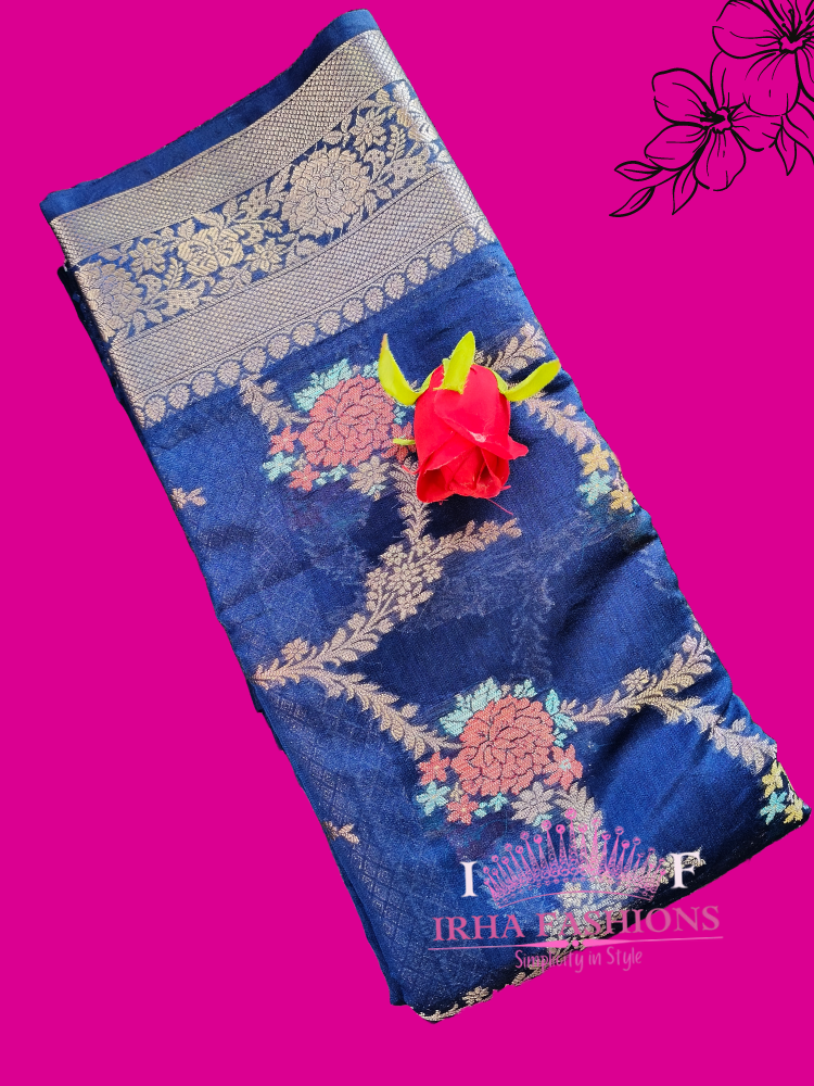 Navy Blue Semi Georgette Saree