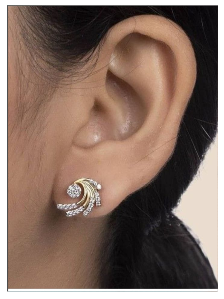 Gold CZ Wave Sweep Stud Earrings - Model Wearing