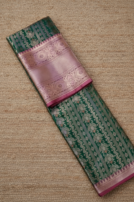 Green and Pink Banarasi Crepe Silk Saree