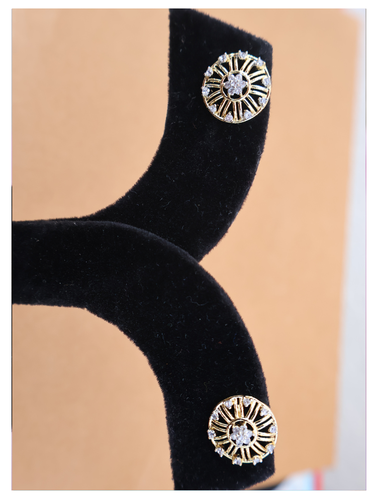 Gold CZ Sunburst Stud Earrings