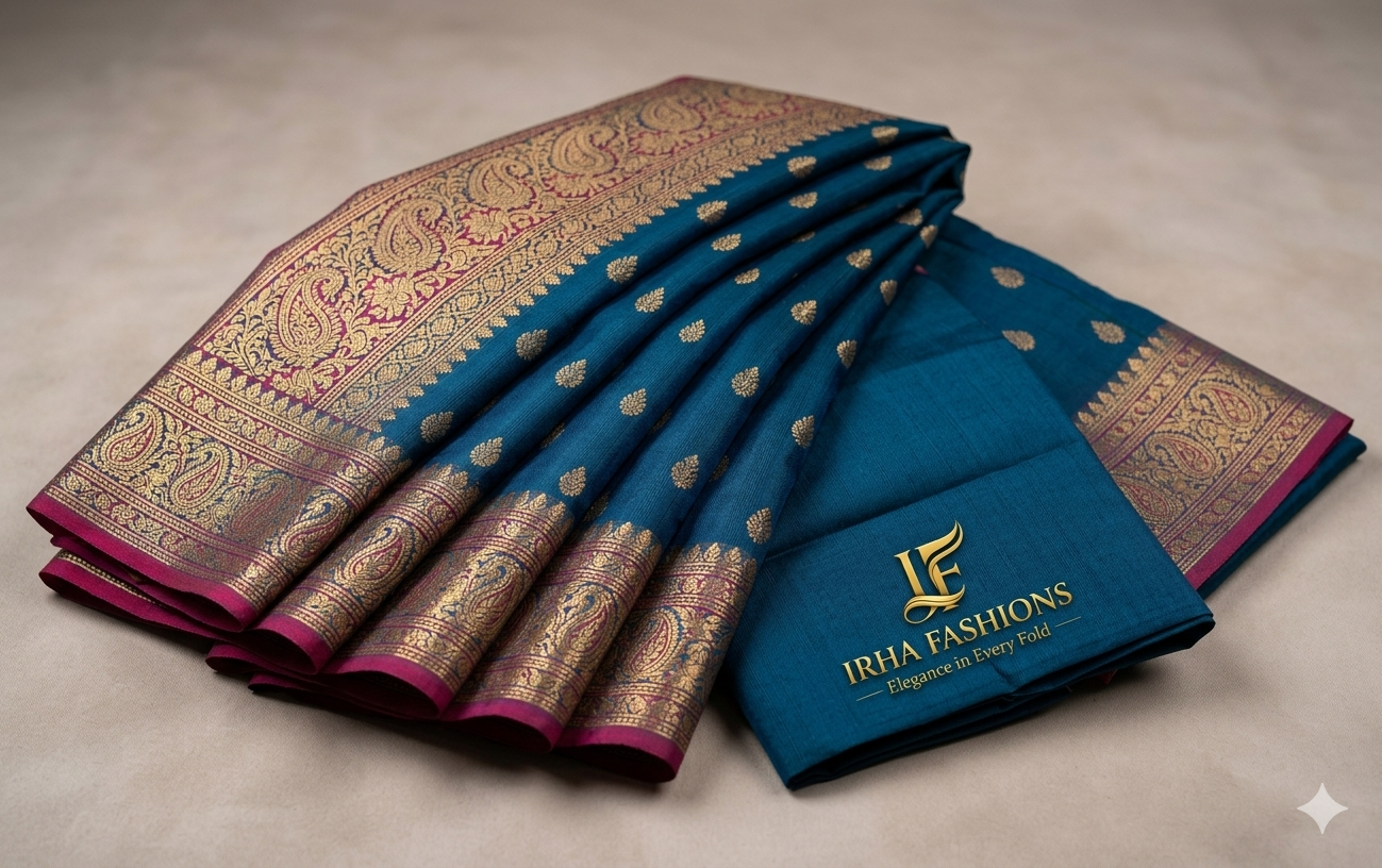 Pastel Blue and Pink Kora Organza Silk Saree