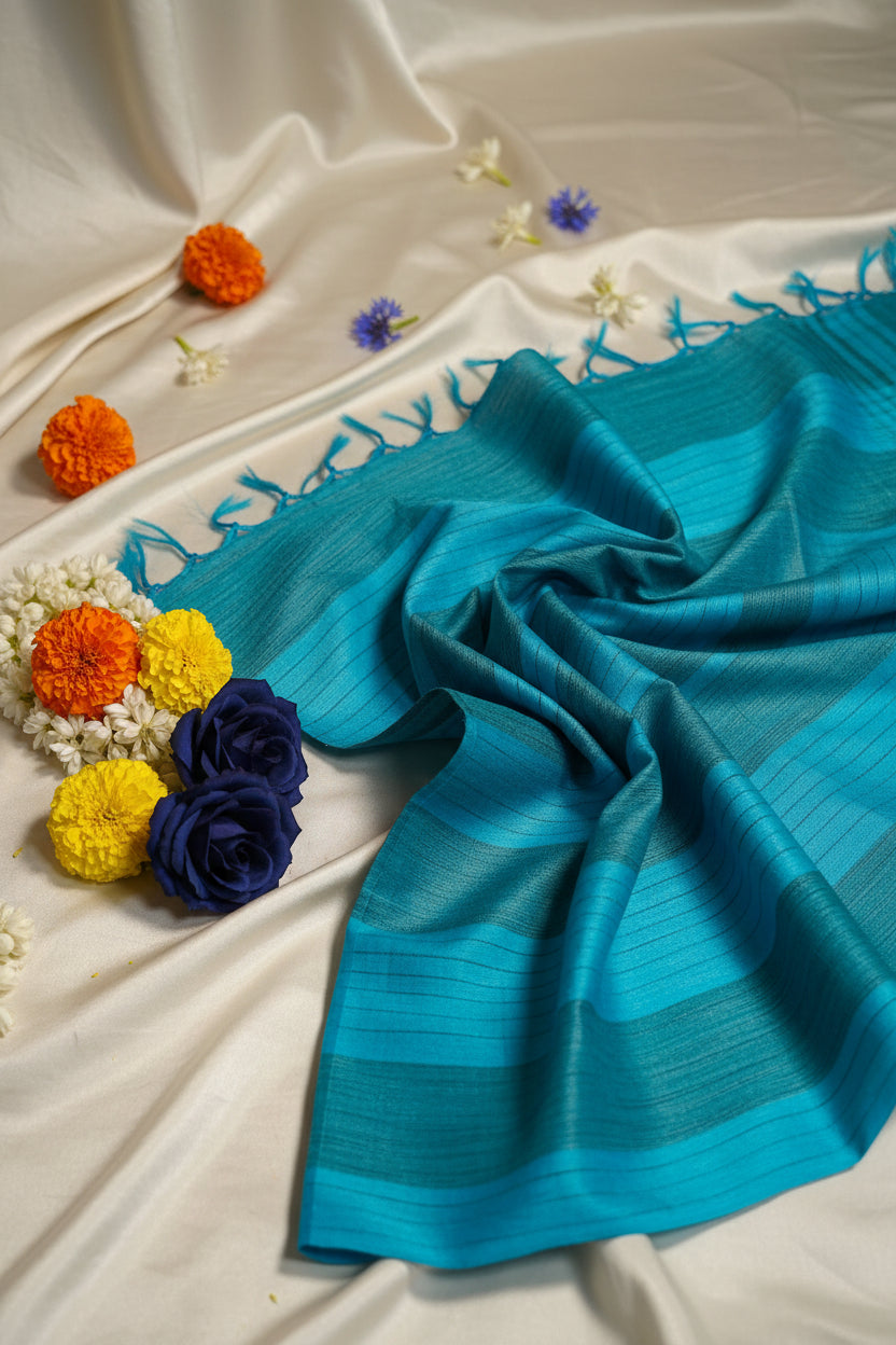 Peacock Blue Soft Silk Saree