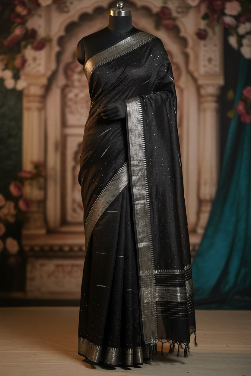 Black and Grey Silk Saree
