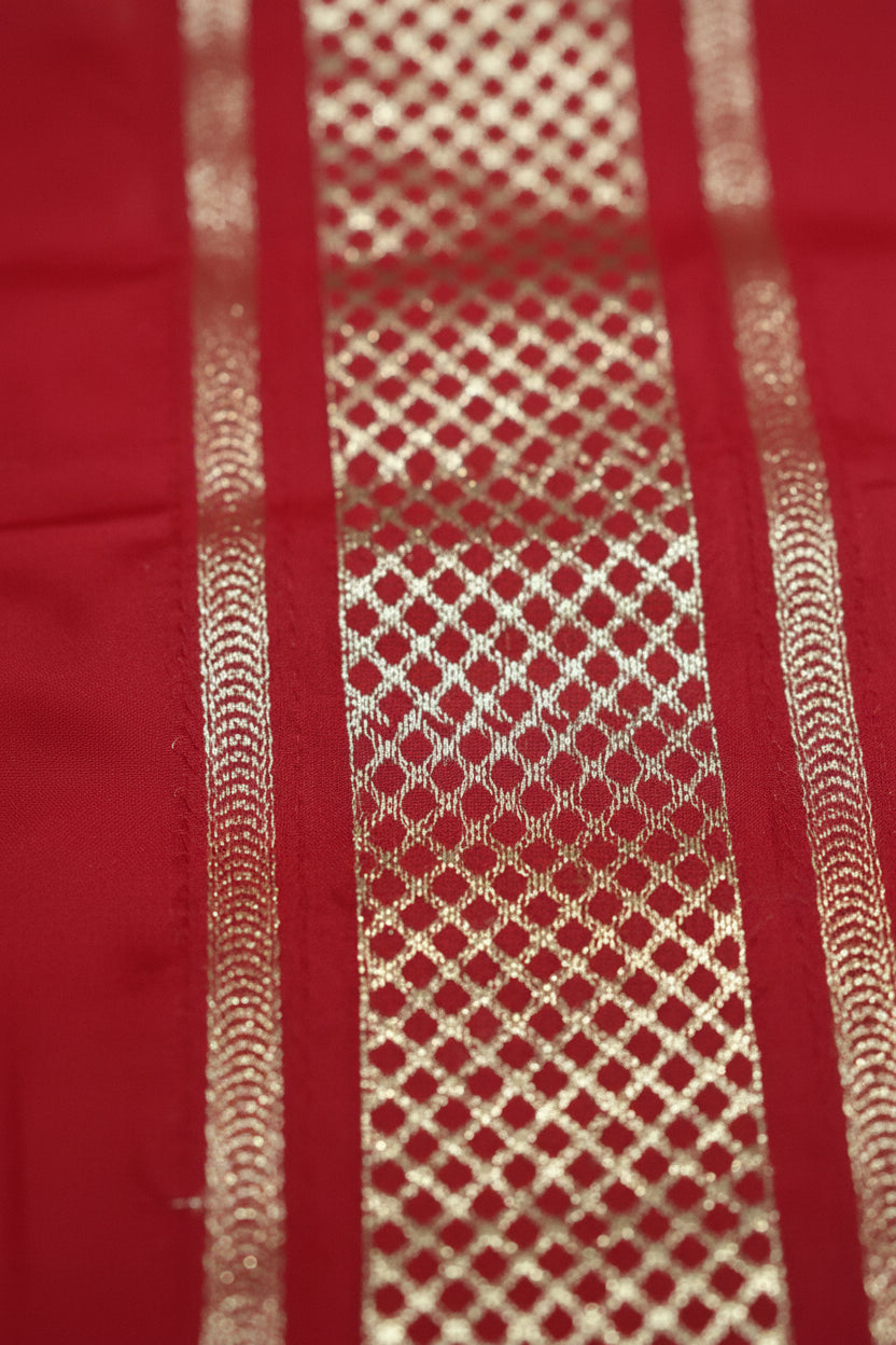 Red Semi Mysore Crepe Silk Saree