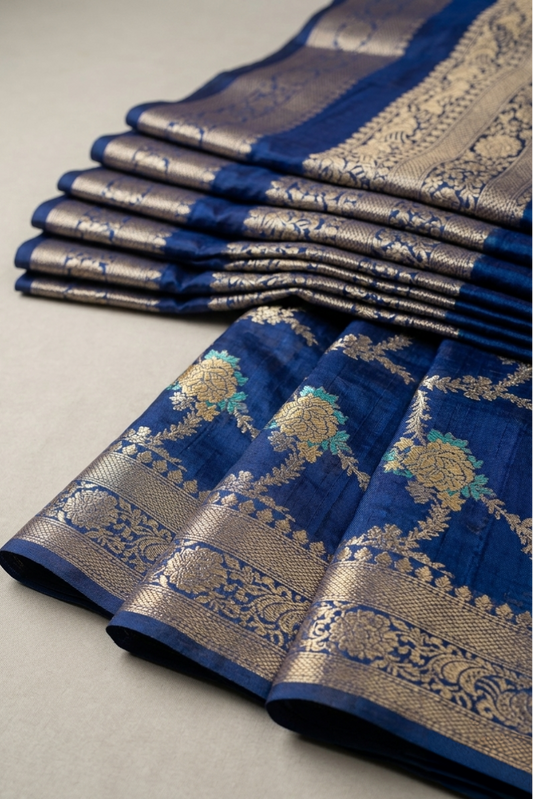 Navy Blue Semi Georgette Saree