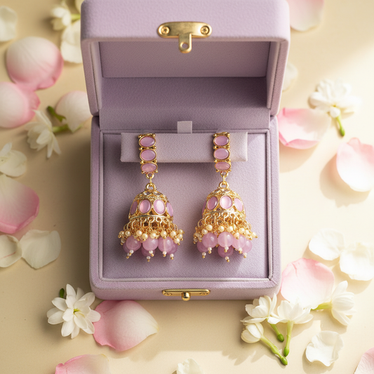Lilac Kundan Hoop Jhumki Earrings - Velvet Box