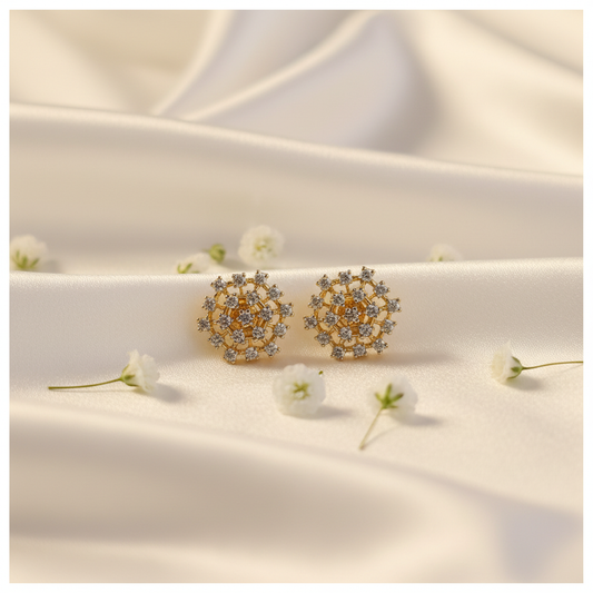 Gold American Diamond CZ Starburst Stud Earrings - Satin Lifestyle
