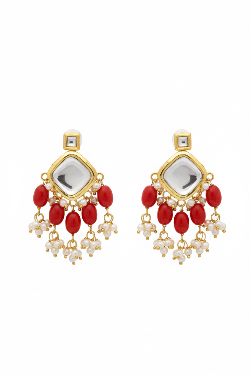 Red Designer Earrings - white background