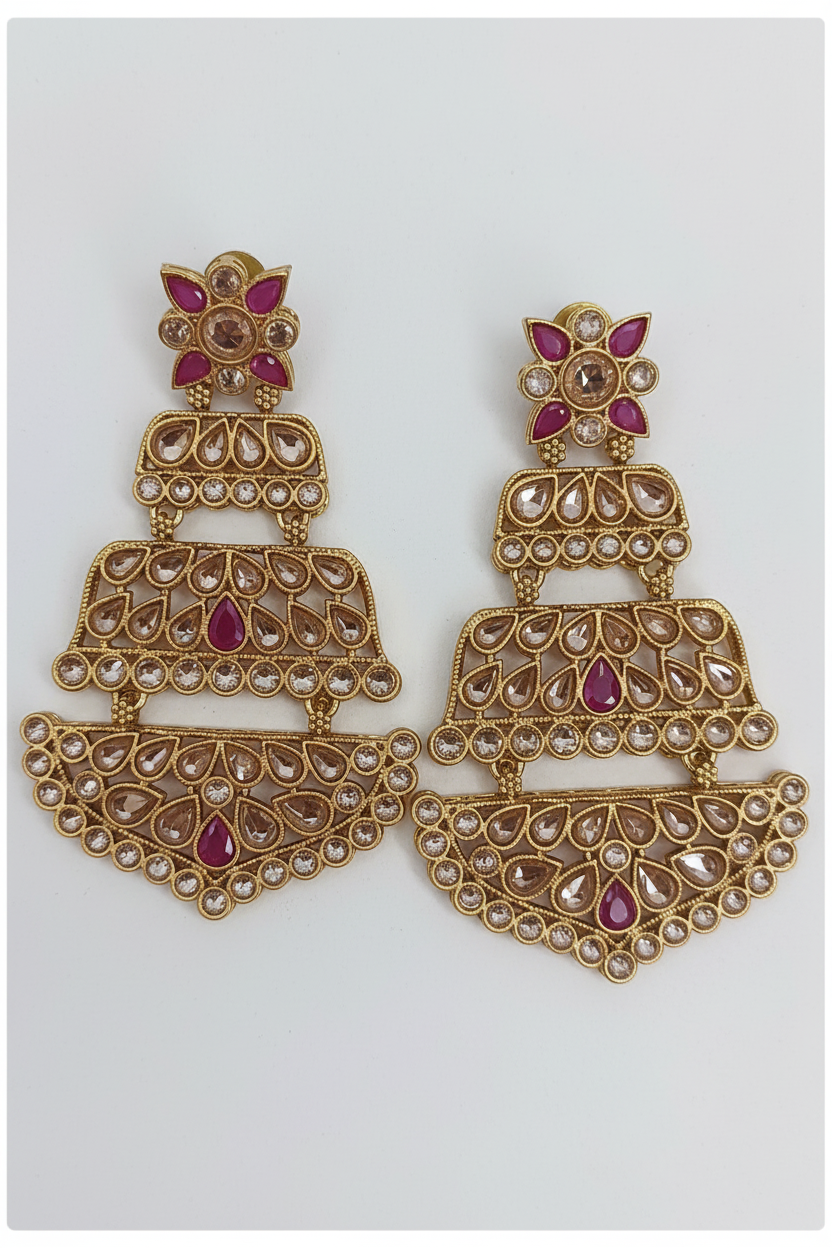 Rani Pink Designer Chandbali - white background