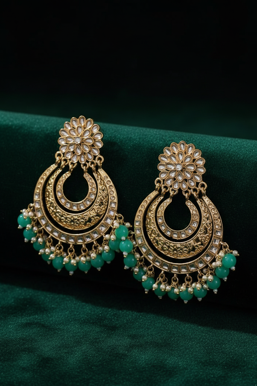 Turquoise Designer Chandbali Earrings - editorial