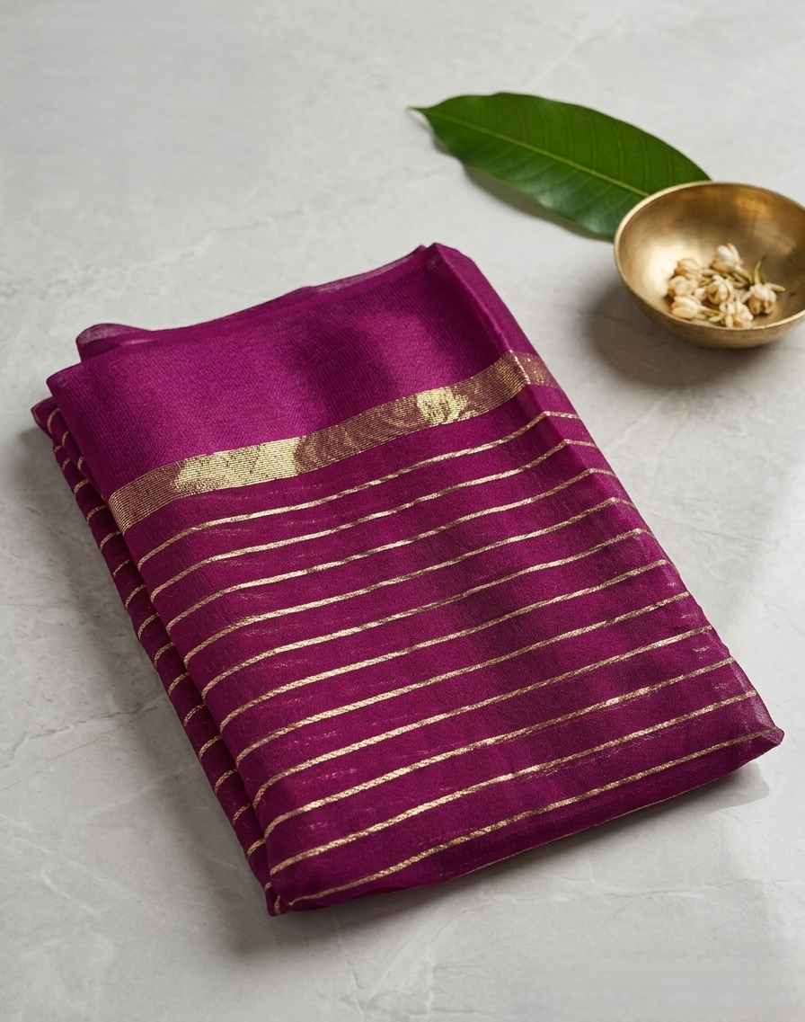 Magenta Banarasi Georgette Silk Saree