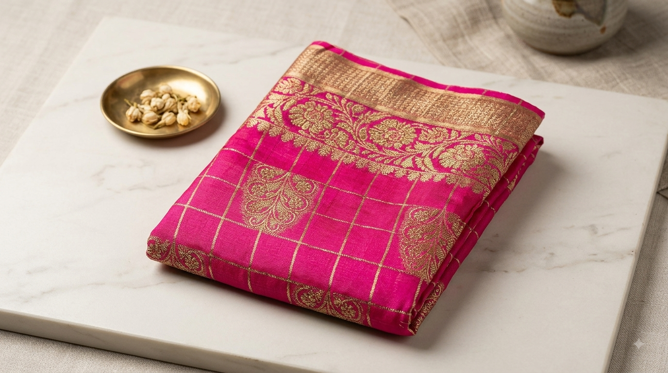 Pink Banarasi Silk Saree