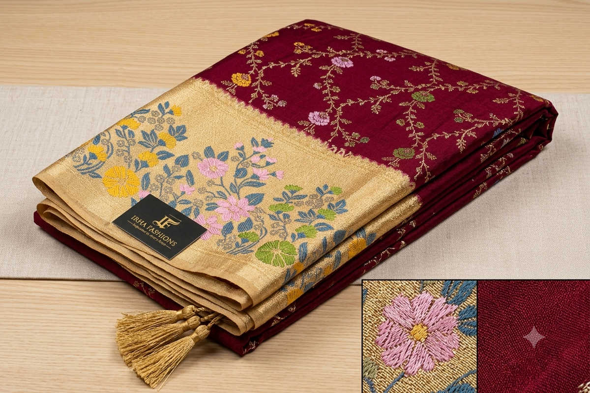 Maroon Meenakari Banarasi Silk Saree