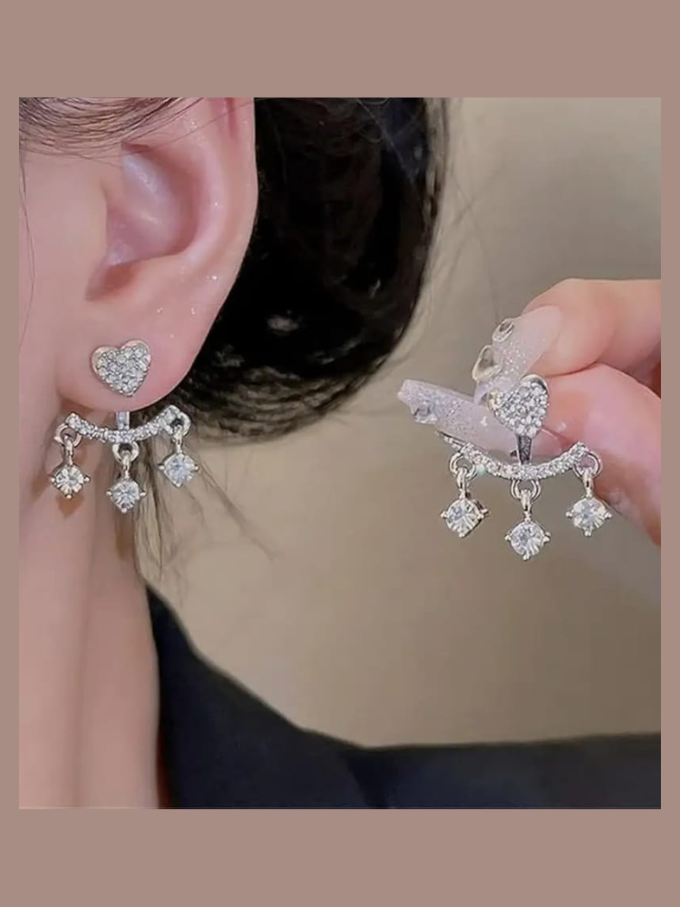 Silver CZ Heart Chandelier Earrings - Original