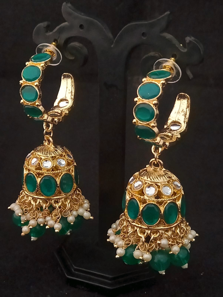 Emerald Kundan Hoop Jhumki Earrings - Original