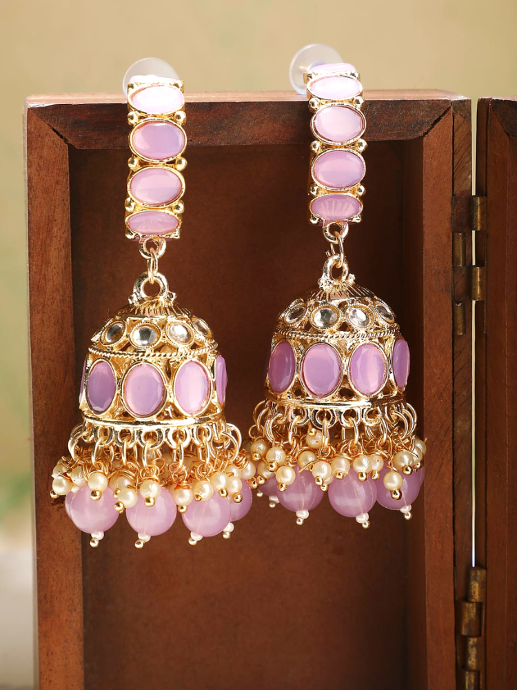 Lilac Kundan Hoop Jhumki Earrings - Original