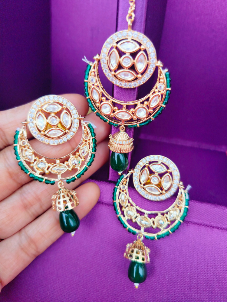 Emerald Green Kundan Chandbali Set - Original