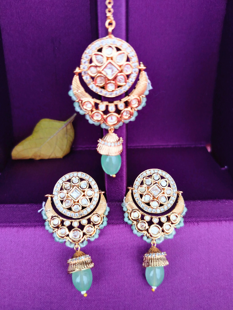Sage Green Kundan Chandbali Set - Original