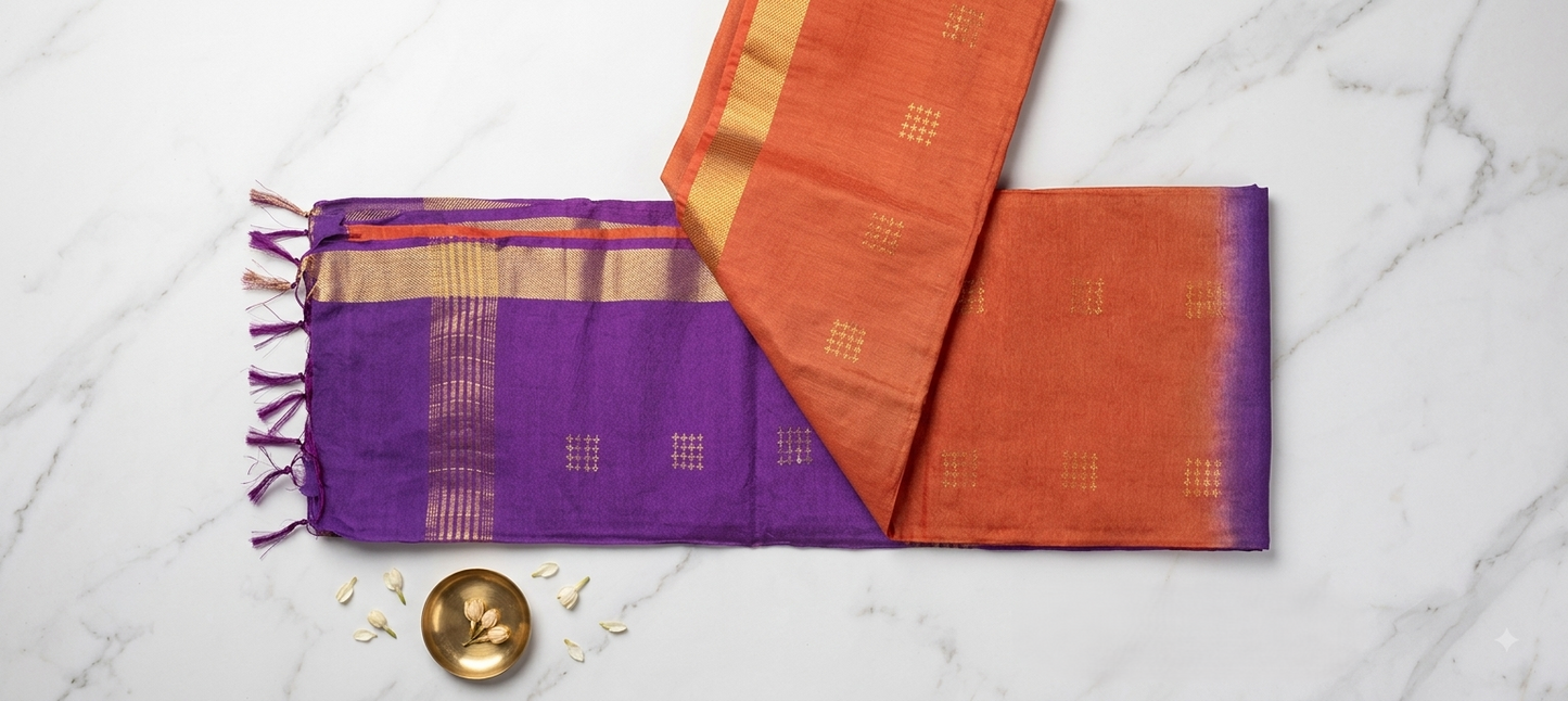 Red and Purple Banana Silk Saree