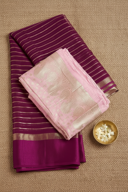 Magenta Banarasi Georgette Silk Saree
