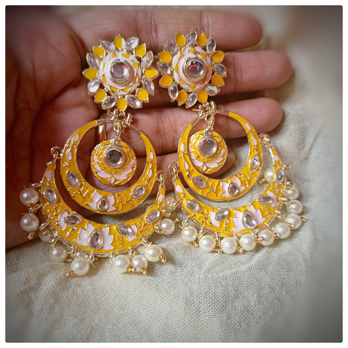 Lemon Yellow Designer Chandbali - original photo