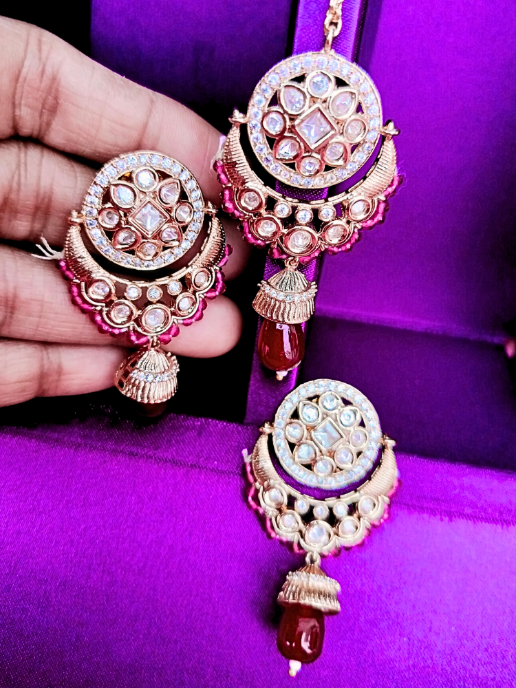 Rose Gold Diamond Kundan Chandbali Set - Original