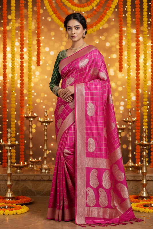 Pink Banarasi Silk Saree