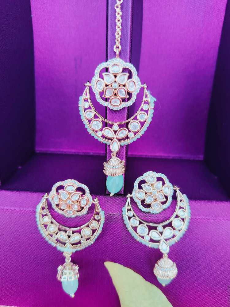 Aqua Blue Kundan Chandbali Set - Original