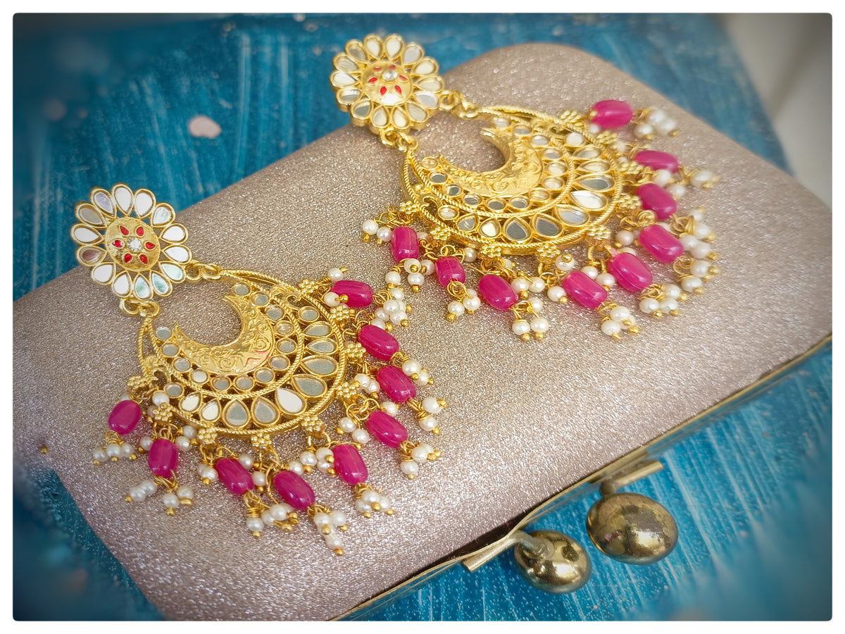 Pink Kundan Chandbali Earrings - original photo box