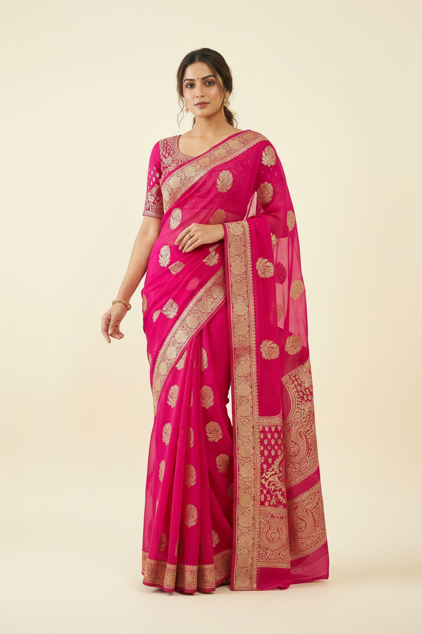 Pink Banarasi Silk Saree