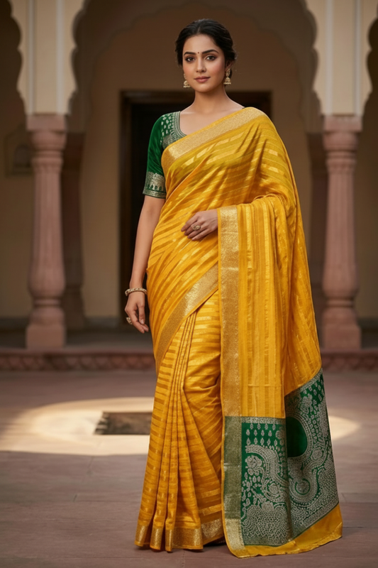 Yellow Banarasi Georgette Silk Saree