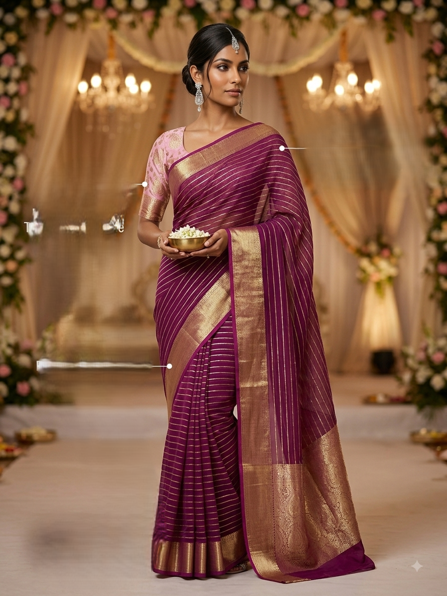 Magenta Banarasi Georgette Silk Saree