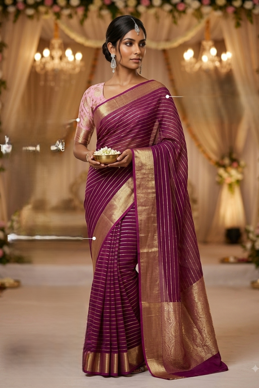 Magenta Banarasi Georgette Silk Saree