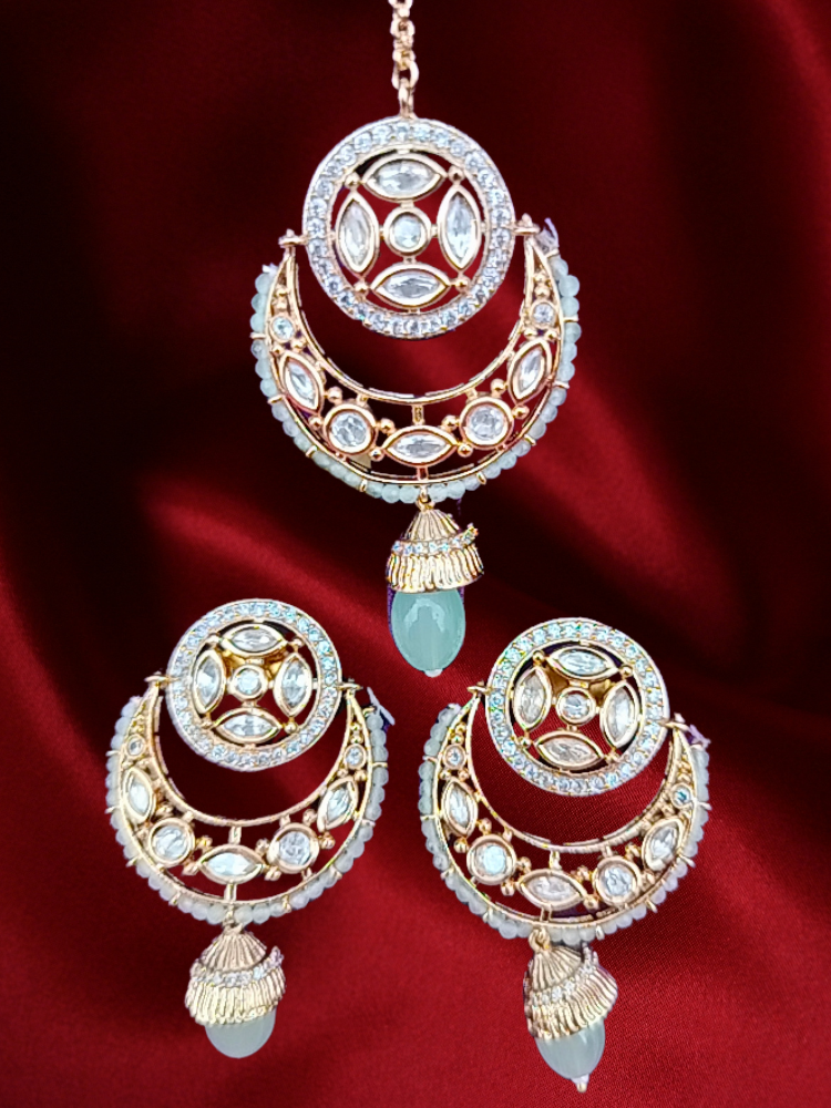 Mint Aqua Kundan Chandbali Set - Original