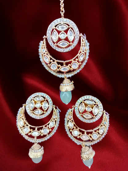Mint Aqua Kundan Chandbali Set - Original