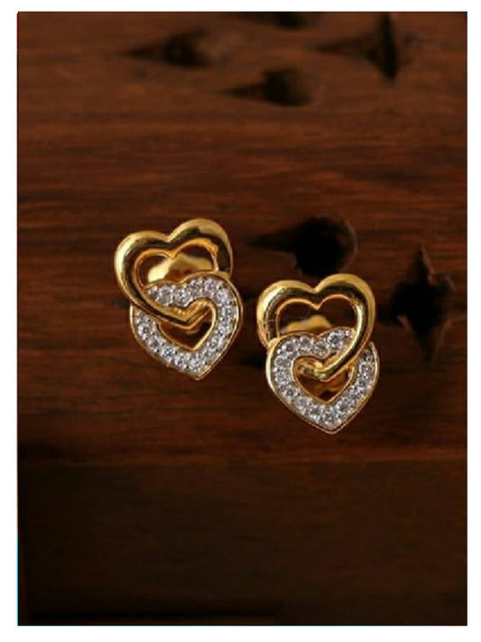 Gold American Diamond Double Heart Stud Earrings - Original