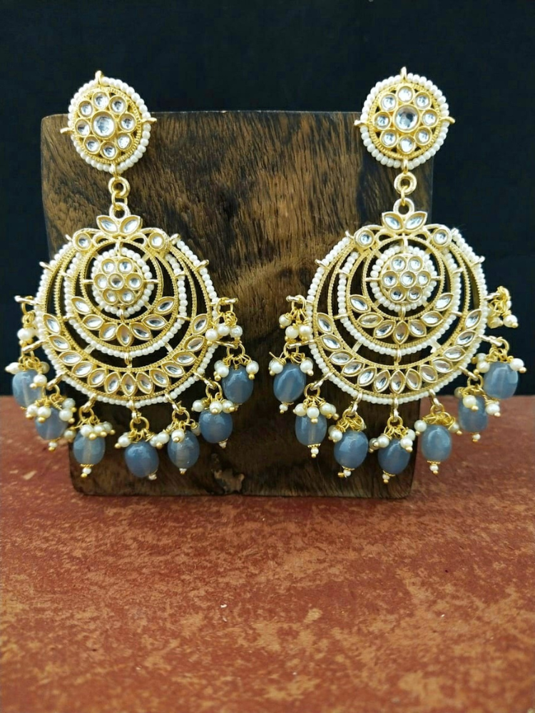 Grey Pearl Kundan Chandbali Earrings - Original