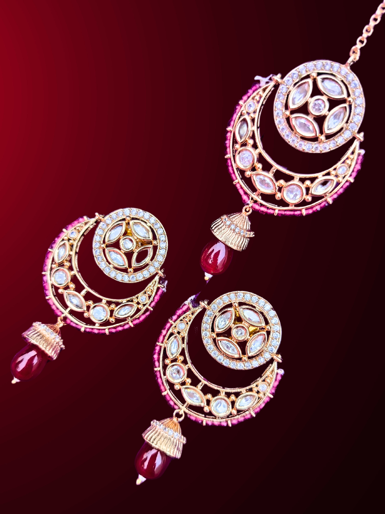 Pink Magenta Kundan Chandbali Set - Original