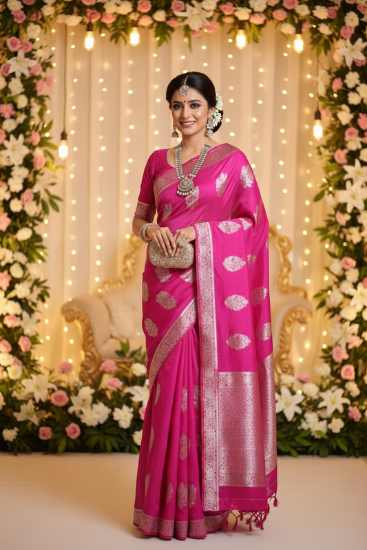 Pink Banarasi Silk Saree