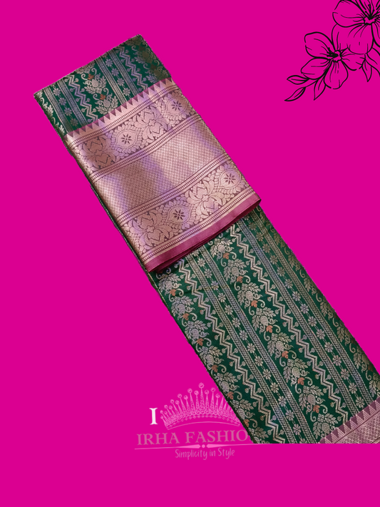 Green and Pink Banarasi Crepe Silk Saree