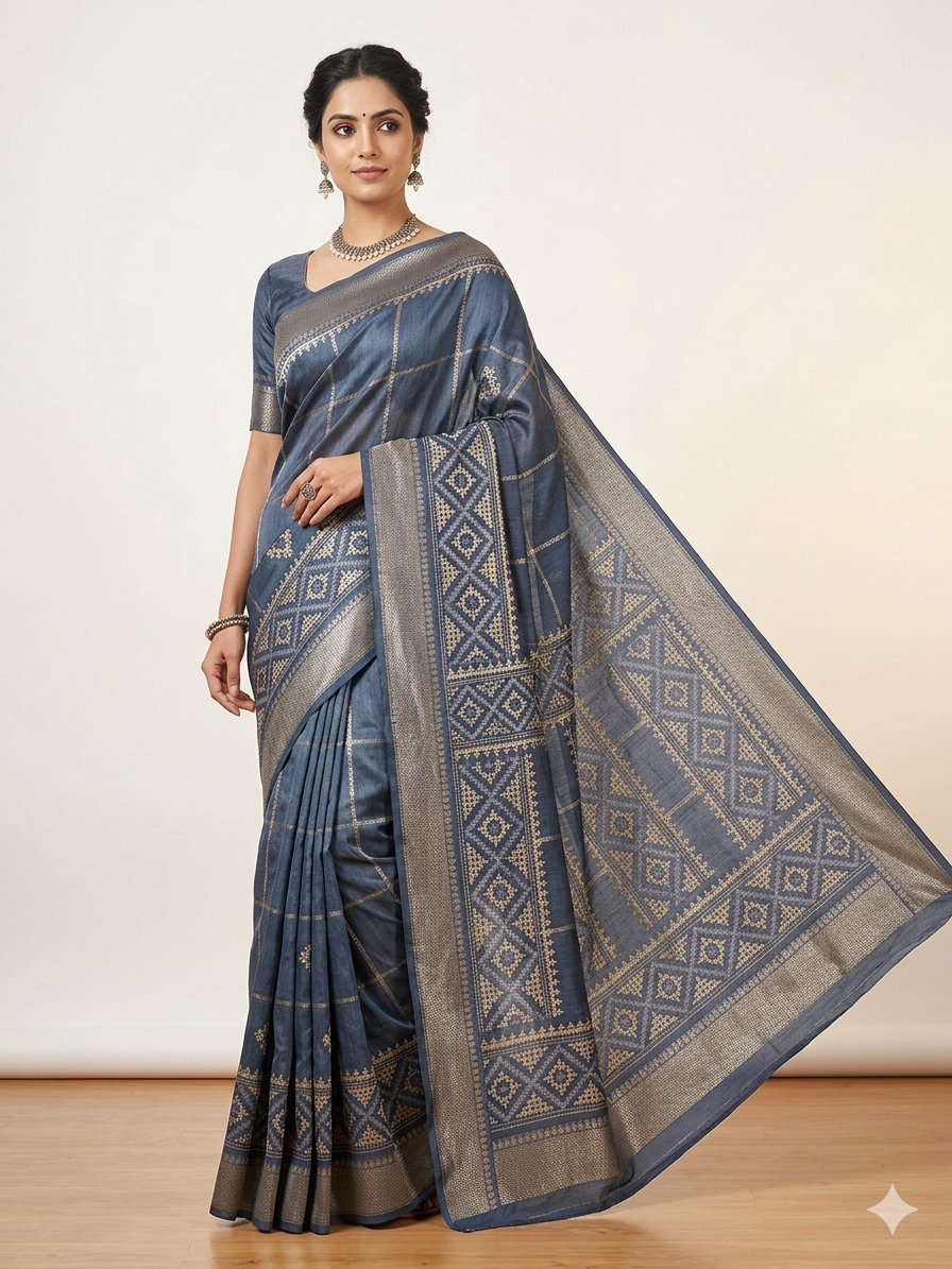 Pastel Blue Dola Silk Saree