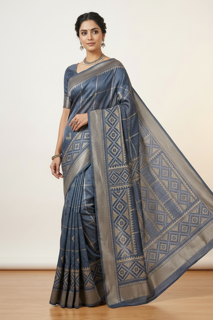 Pastel Blue Dola Silk Saree