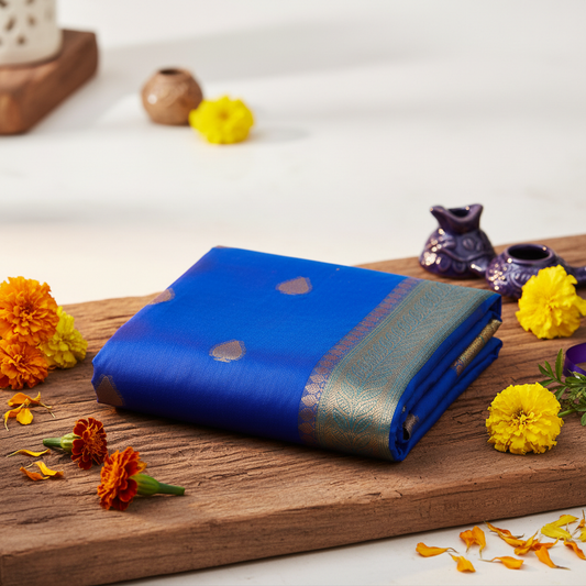 Blue with Skyblue Pure kora Organza Silk Saree