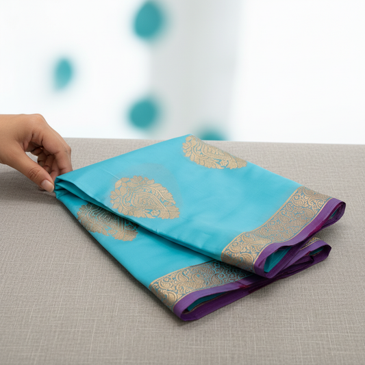 Sky Blue Organza Silk Saree