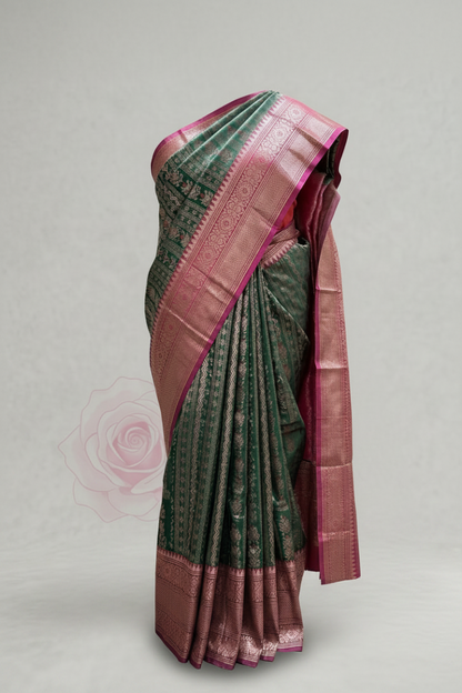 Green and Pink Banarasi Crepe Silk Saree