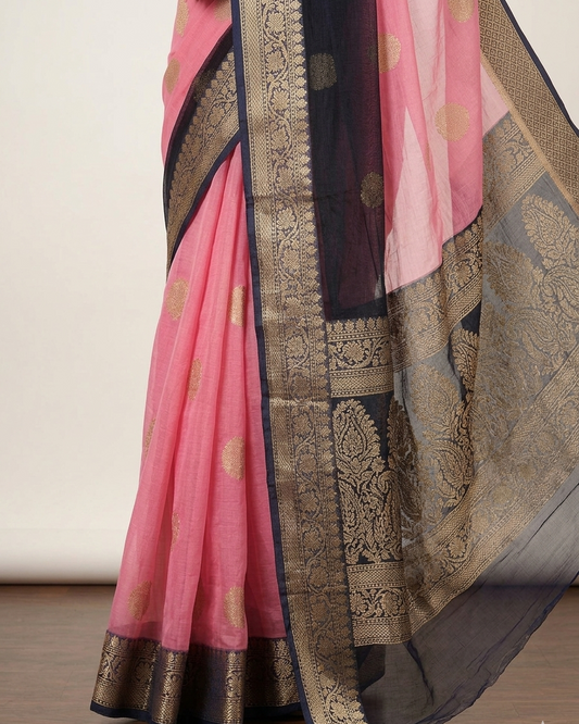 Pink and Blue Kora Organza Silk Saree