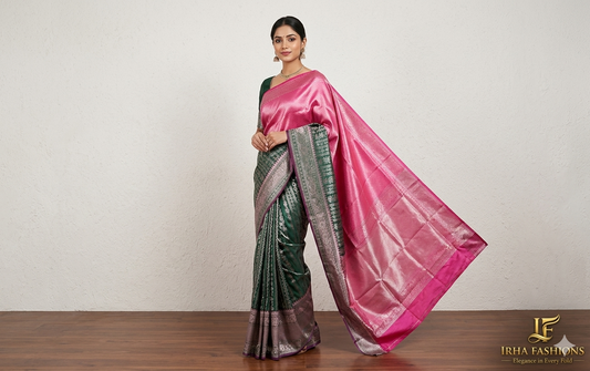 Green and Pink Banarasi Crepe Silk Saree