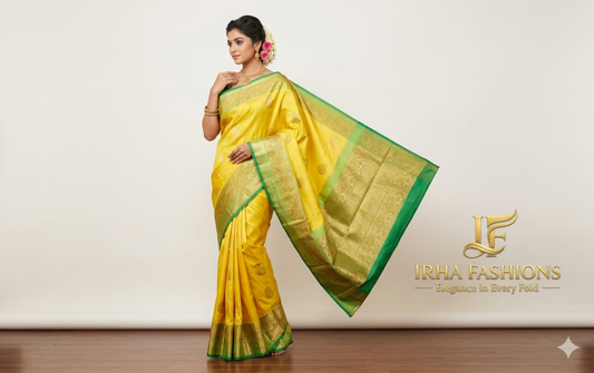 Yellow and Green Organza Silk Saree