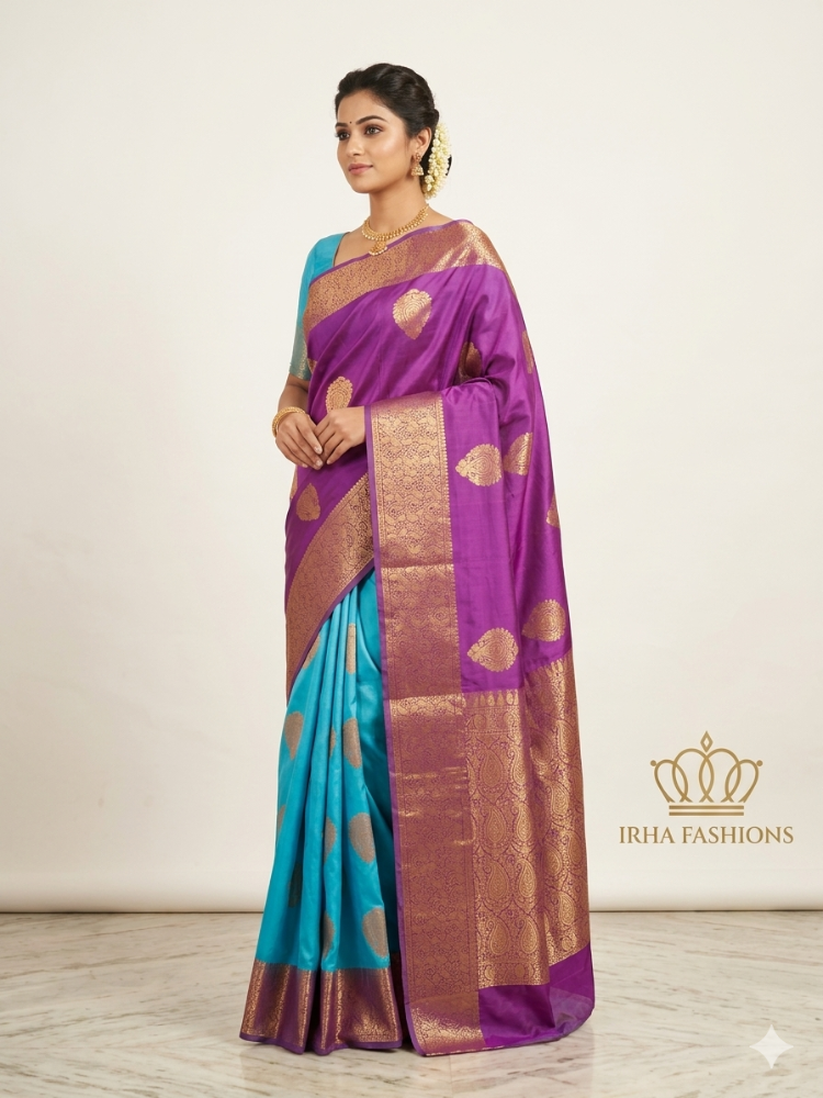 Sky Blue Organza Silk Saree